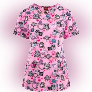 Dickies ~ “Hoo Cares For You?” ~ Owl Print Scrub Top ~ Medium